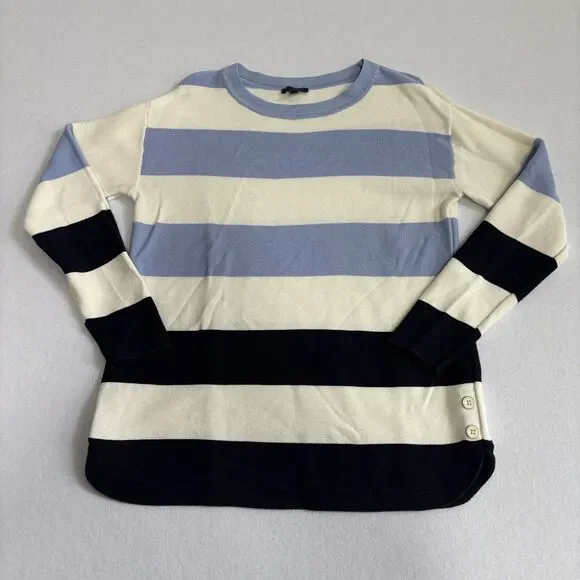 Talbots Button Detail Striped Sweater Women's SP Blue White Nautical Preppy - Picture 2 of 10
